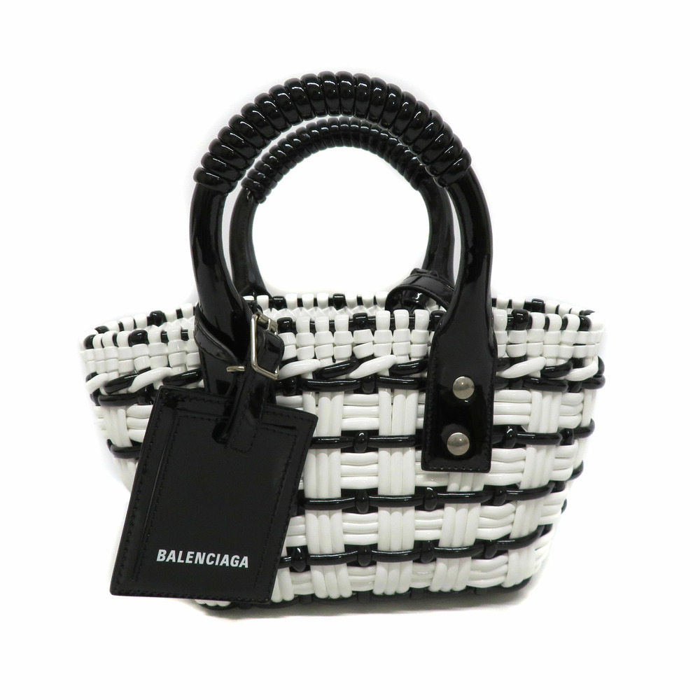 Balenciaga Bistro XXS Basket Tote Bag white black woven patent leather